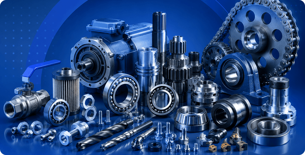 Precision machined industrial components, gears, bearings, and mechanical hardware